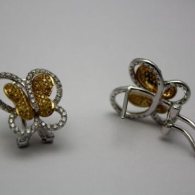 Yellow And White Diamond Butterfly Earrings