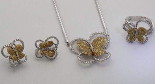 Yellow And White Diamond Butterfly Earrings