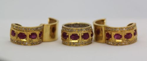 Gold Ruby & Diamond Moghul Earrings – with matching ring