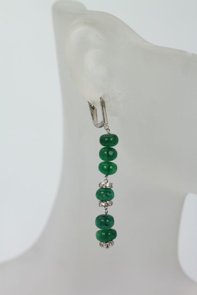 Emerald Bead & Diamond Drop Earrings – model