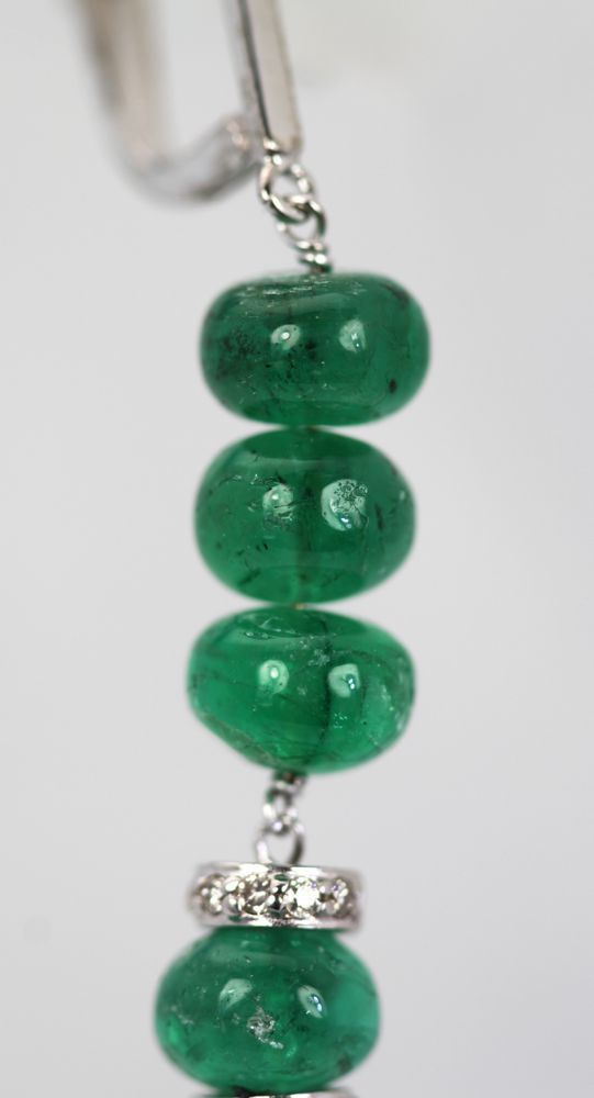 Emerald Bead & Diamond Drop Earrings – detail