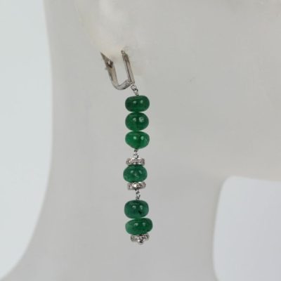 Emerald Bead & Diamond Drop Earrings - model 2