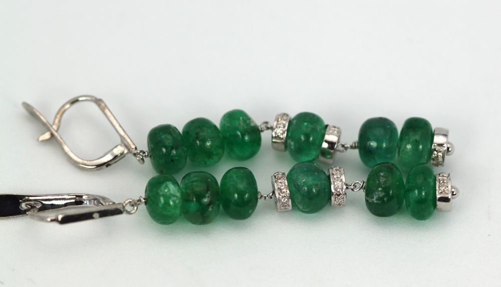 Emerald Bead & Diamond Drop Earrings – set