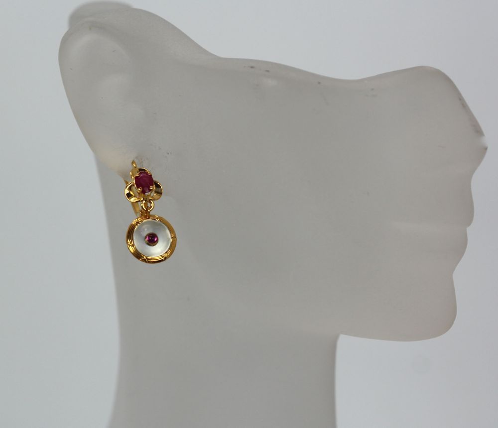 Edwardian / Art Nouveau Ruby Earrings – on model