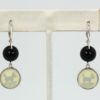 Intaglio Underglass Scottie Dog Pearl & Onyx Earrings - on stand back