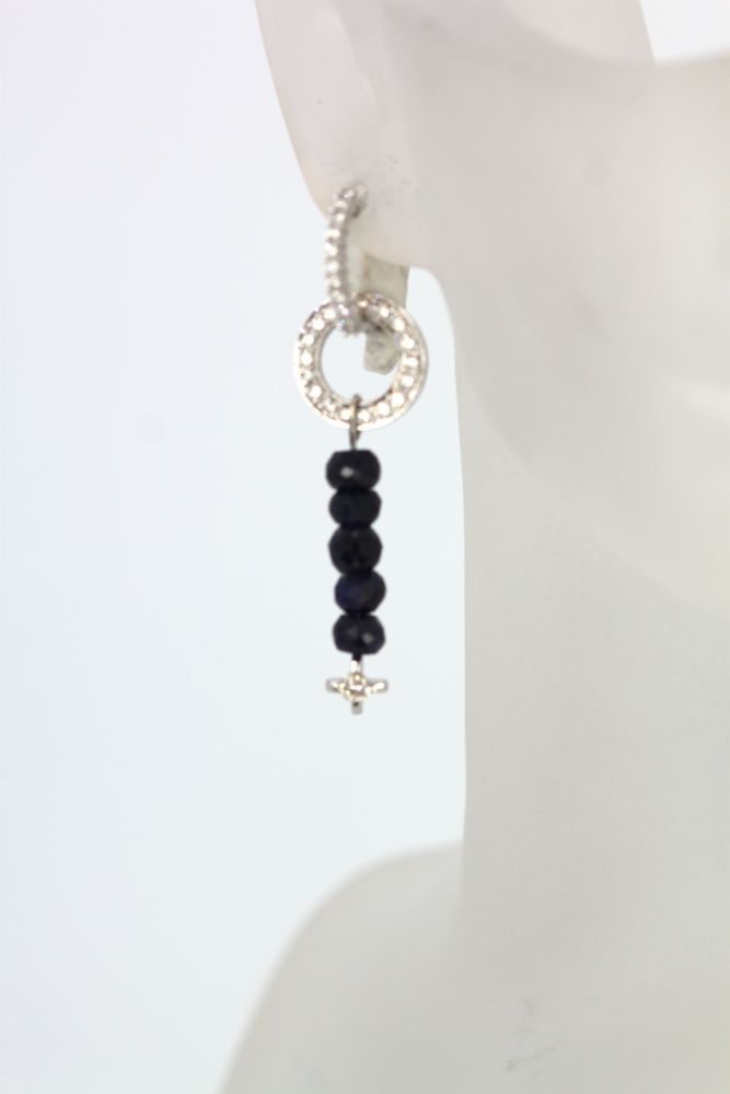 Sapphire Bead Diamond Dangle Earrings - single on model