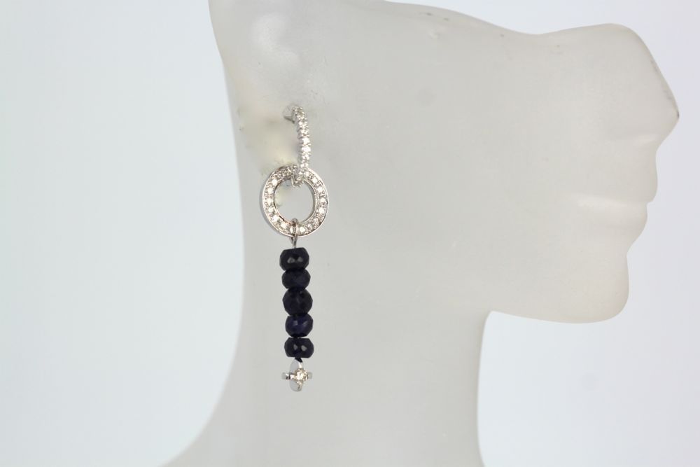 Sapphire Bead & Diamond Dangle Earrings – single on model 3