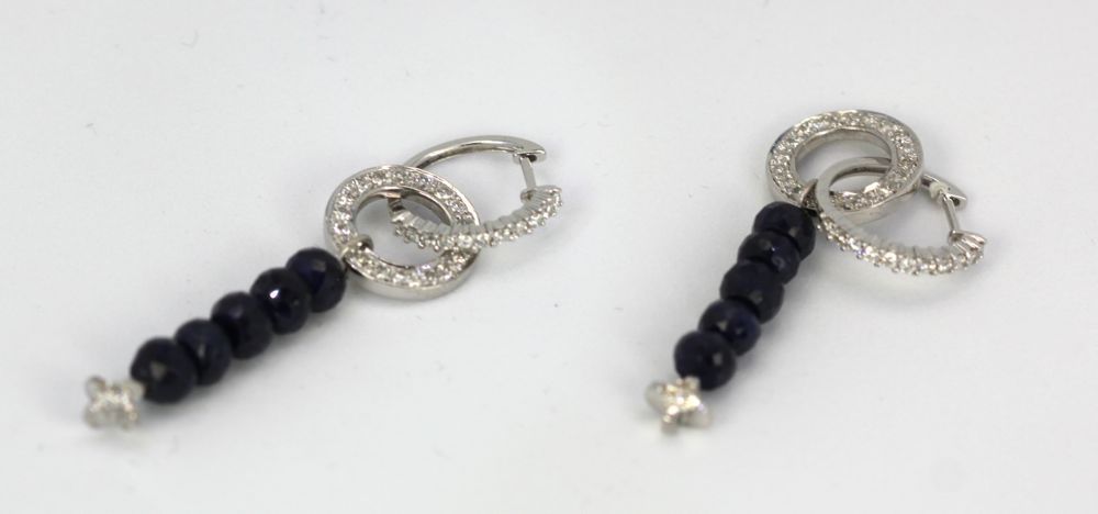 Sapphire Bead & Diamond Dangle Earrings – set 2