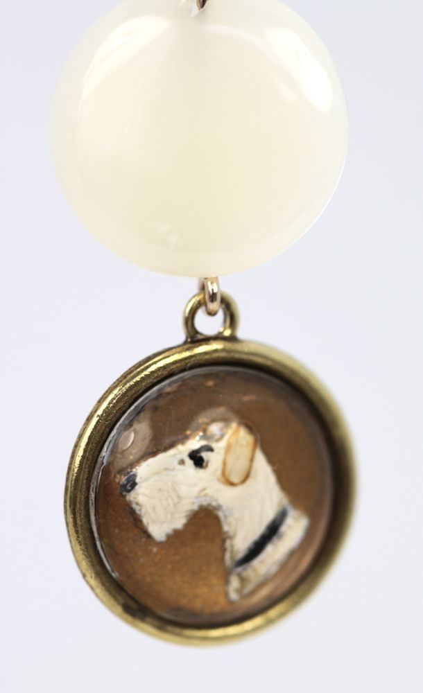 Terrier Dog Intaglio Drop Earrings -single