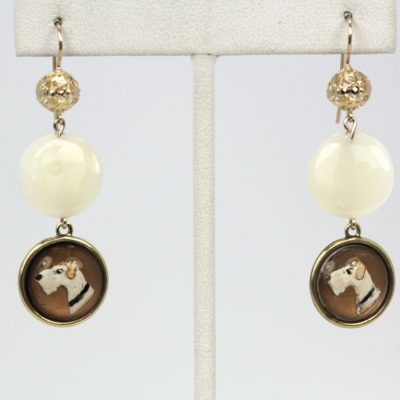 Terrier Dog Intaglio Drop Earrings - on stand