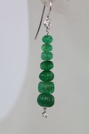 Ribbed Carved Emerald Earrings