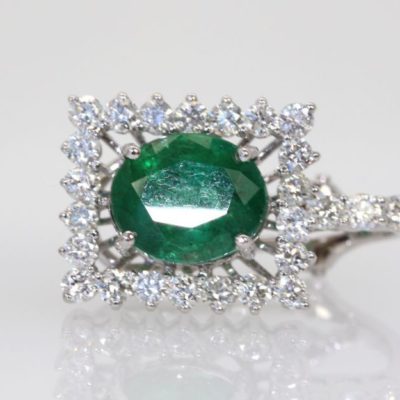 Emerald Diamond Earrings - close up