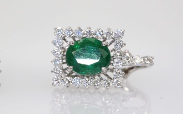 Emerald Diamond Earrings - close up