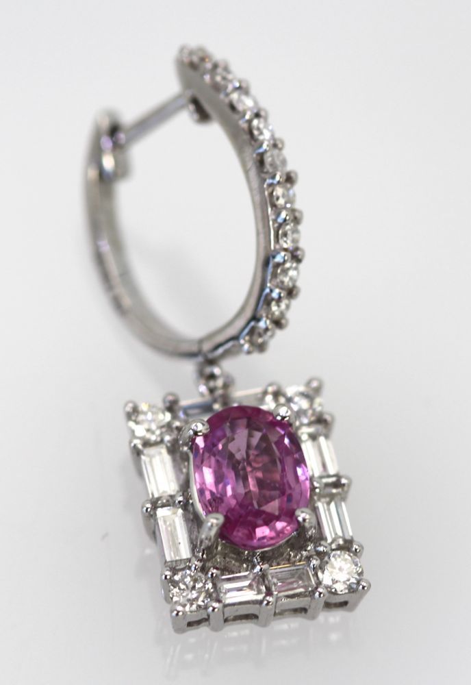 Natural Pink Sapphire Earrings - Diamond Surround