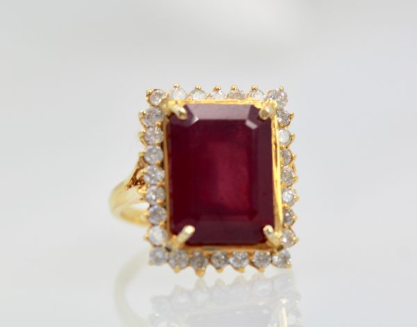 Emerald Cut 13 Ct Ruby Diamond Ring