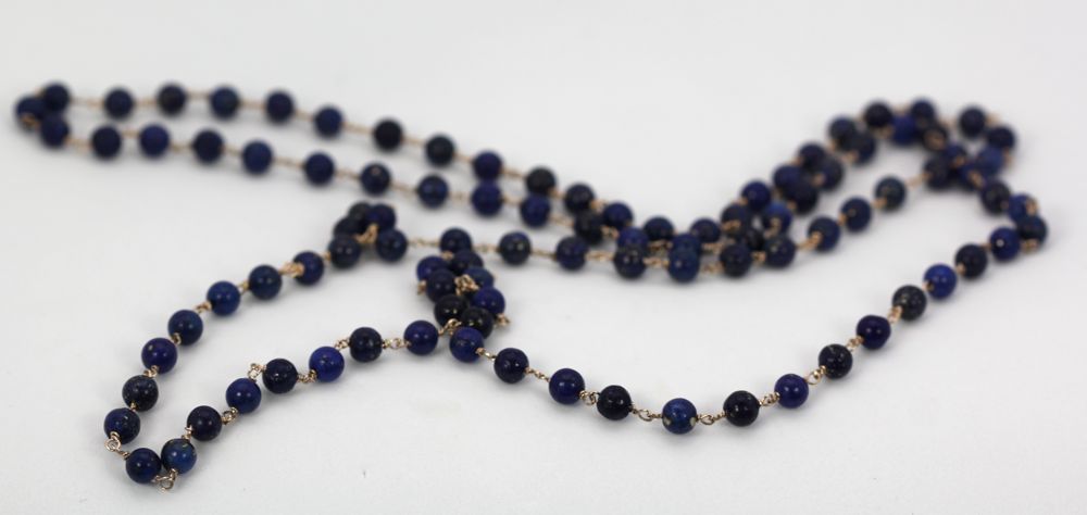 Vintage Lapis Lazuli Flower Cross Pendant On Lapis Bead Necklace – beads