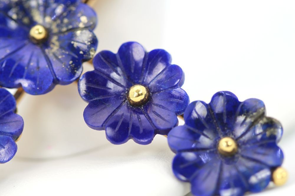 Vintage Lapis Lazuli Flower Cross Pendant On Lapis Bead Necklace – flowers
