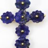 Vintage Lapis Lazuli Flower Cross Pendant On Lapis Bead Necklace - cross