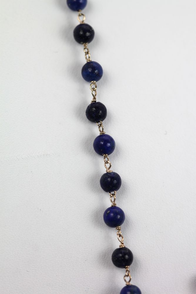 Vintage Lapis Lazuli Flower Cross Pendant On Lapis Bead Necklace – beads #2