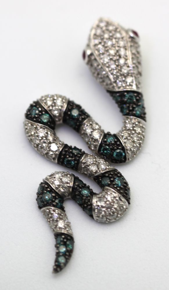 White & Blue Diamond Snake Pendant - top view