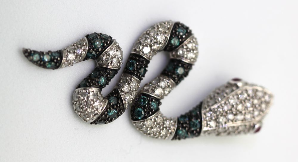 White & Blue Diamond Snake Pendant #2