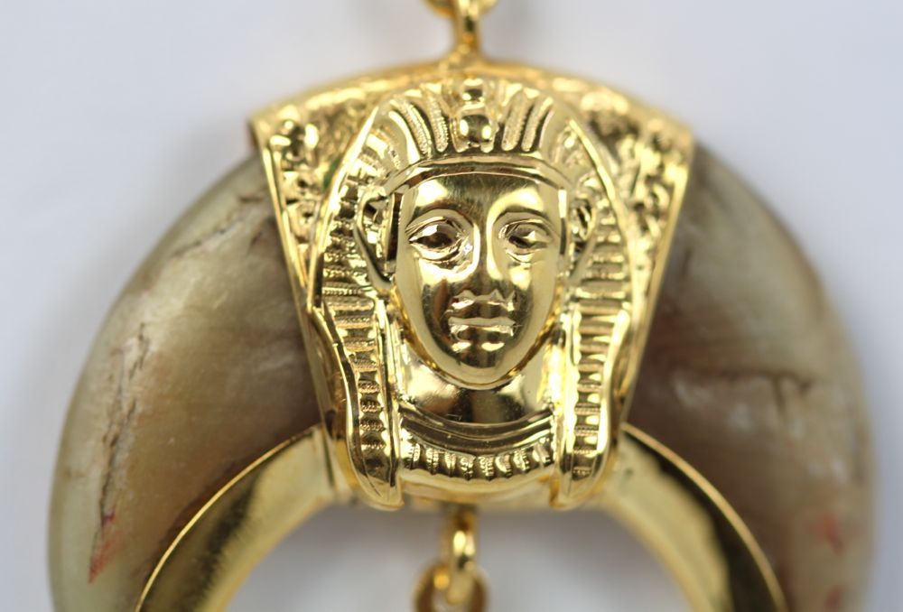 Egyptian Pharaoh Star Of The East With Horn & 14K Chain – close up face