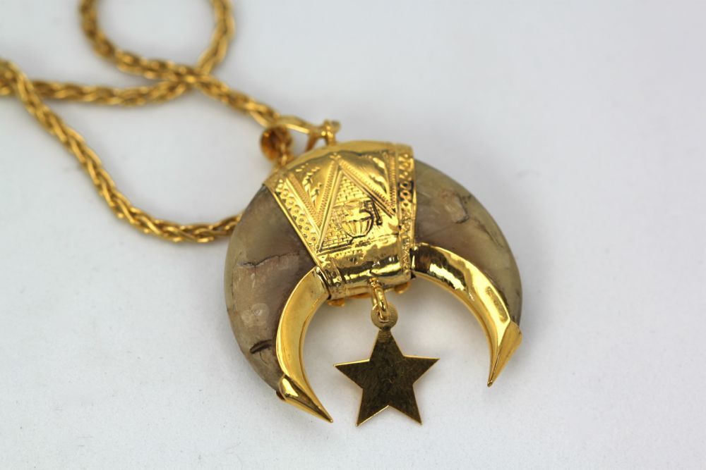 Egyptian Pharaoh Star Of The East With Horn & 14K Chain – back
