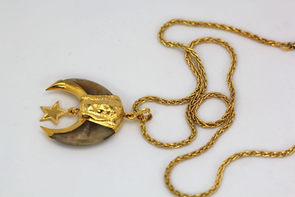 Egyptian Pharaoh Star Of The East With Horn & 14K Chain