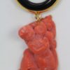 Antique Coral Carved Putti Cherub & Onyx Necklace - close up cherub #2