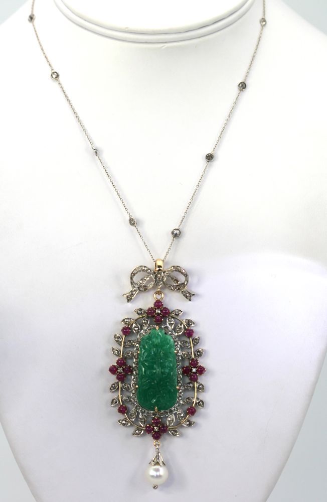 Antique Carved Chrysoprase Pendant on chain