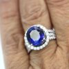Rich Dark Blue Sapphire Diamond Ring - on finger #2