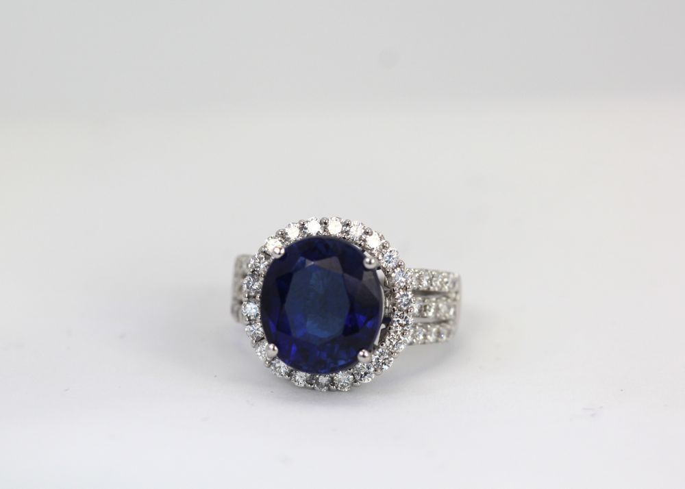 Rich Dark Blue Sapphire Diamond Ring #2