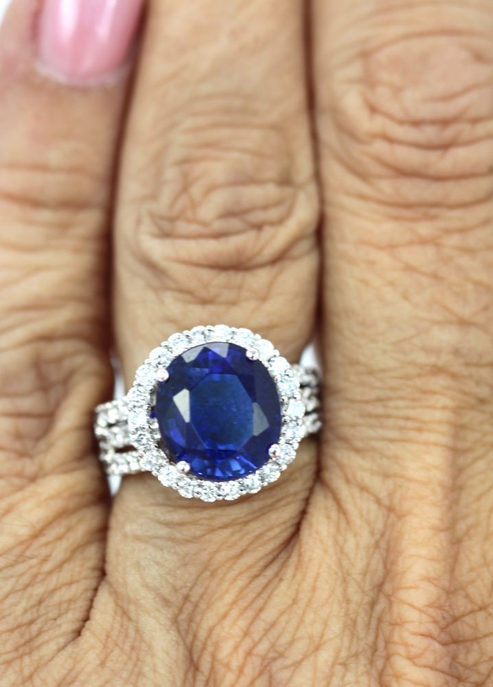 Rich Dark Blue Sapphire Diamond Ring – on finger #3