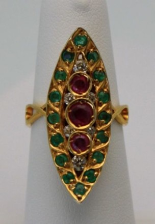 Deco Ruby Emerald & Diamond Pagoda Ring - model