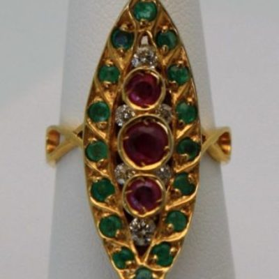 Deco Ruby Emerald & Diamond Pagoda Ring - model