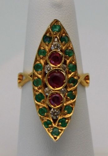 Deco Ruby Emerald & Diamond Pagoda Ring – model