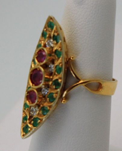 Deco Ruby Emerald & Diamond Pagoda Ring – right side