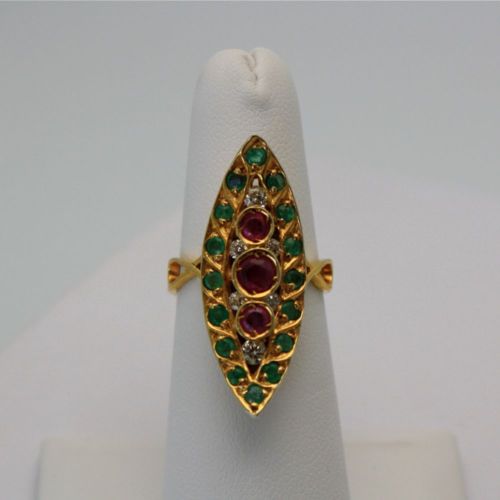 Deco Ruby Emerald & Diamond Pagoda Ring – model #2