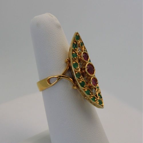 Deco Ruby Emerald & Diamond Pagoda Ring – right side