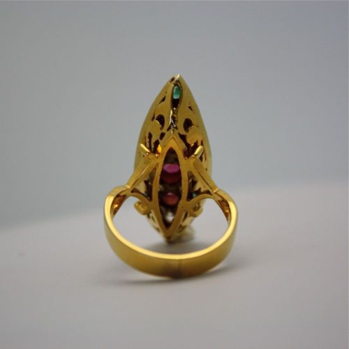 Deco Ruby Emerald & Diamond Pagoda Ring – back #2