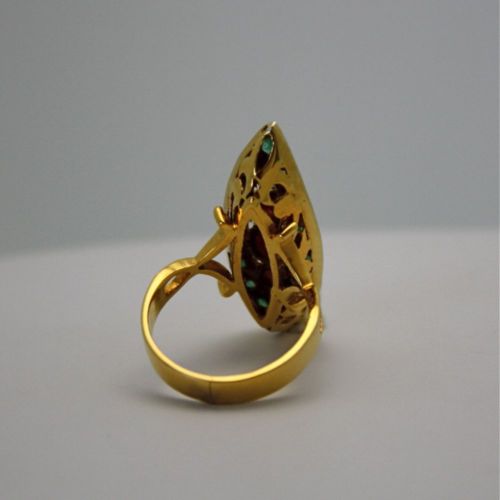 Deco Ruby Emerald & Diamond Pagoda Ring – back angle