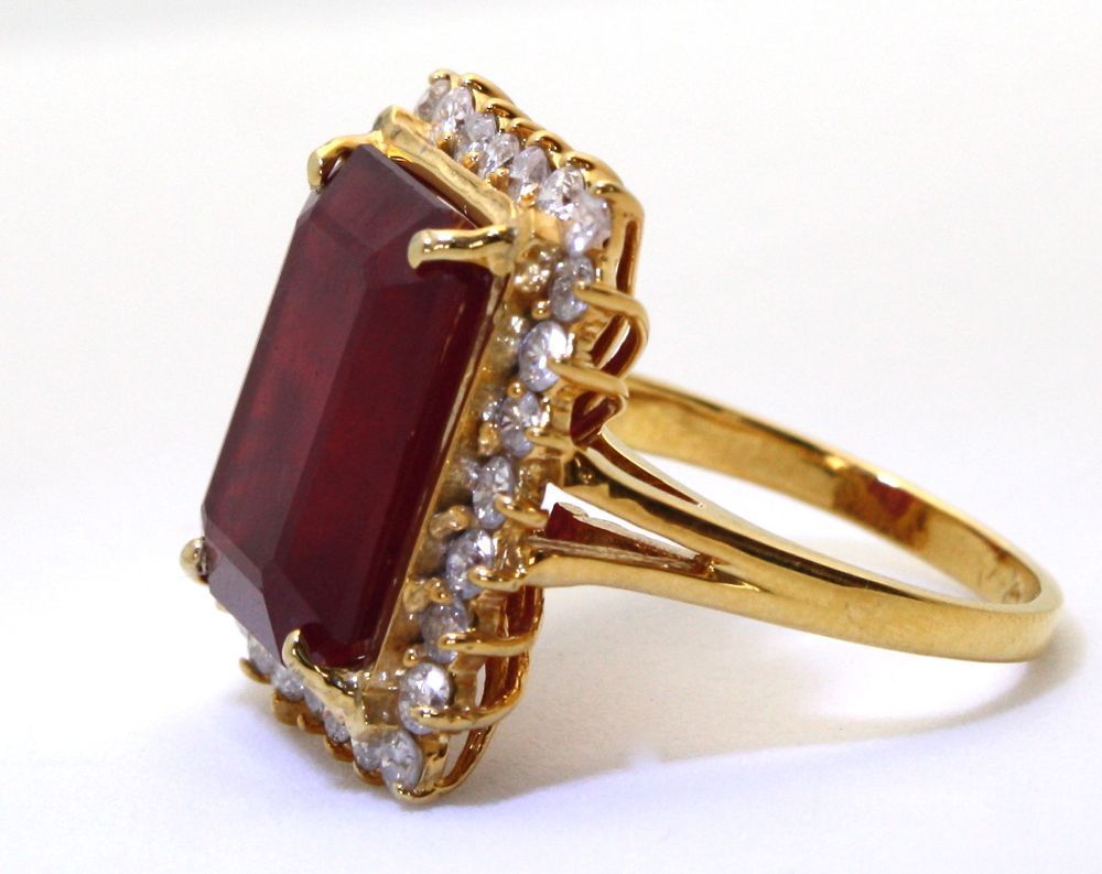 Emerald Cut 13 Ct Ruby Diamond Ring – left angle
