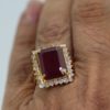 Emerald Cut 13 Ct Ruby Diamond Ring - on finger
