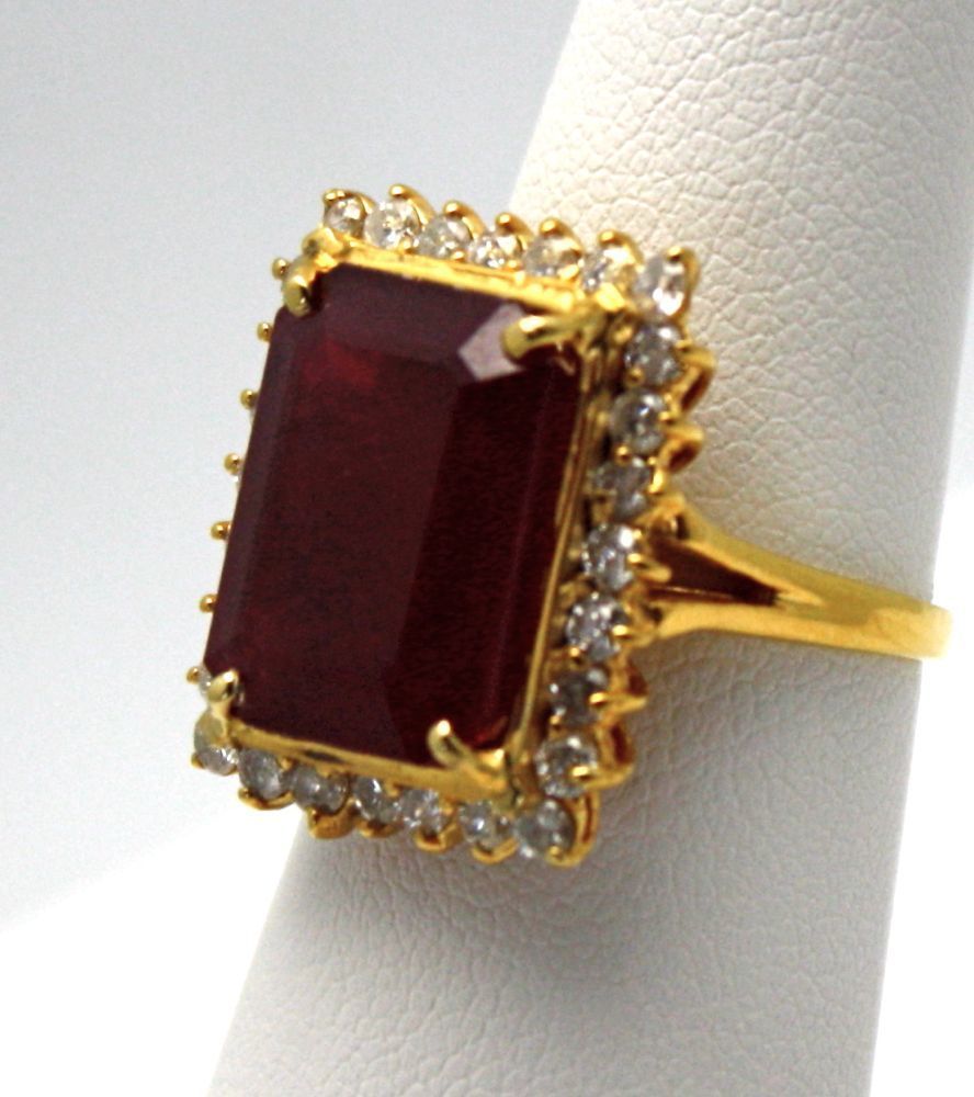 Emerald Cut 13 Ct Ruby Diamond Ring – model close up