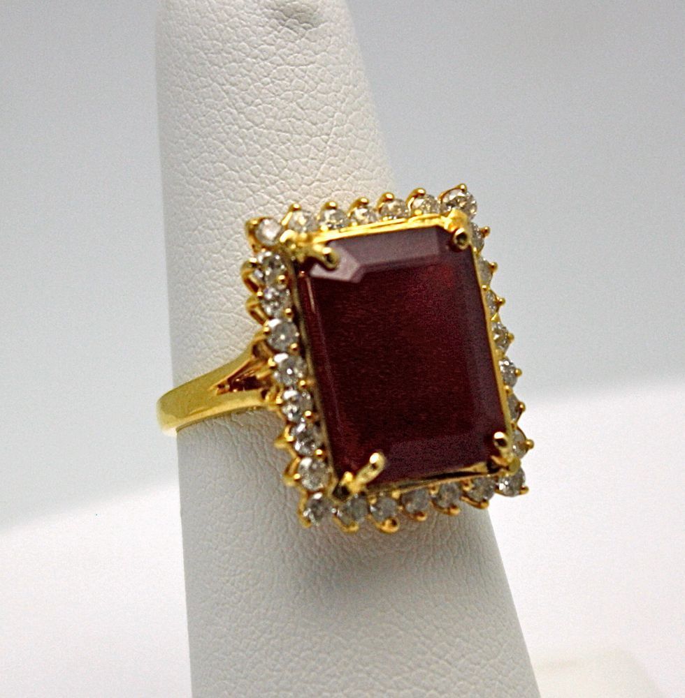 Emerald Cut 13 Ct Ruby Diamond Ring – model close up #2