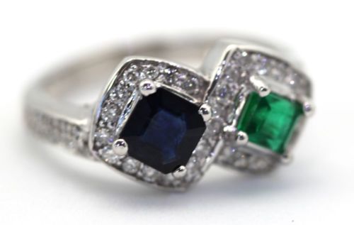 Emerald Sapphire Two Stone Ring – angle