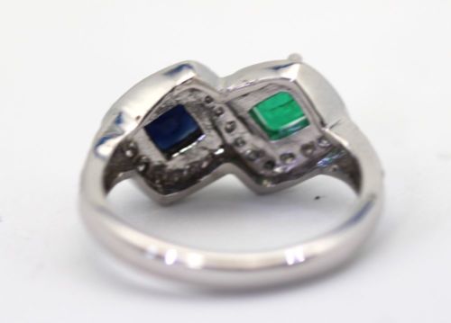 Emerald Sapphire Two Stone Ring – back