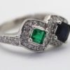 Emerald Sapphire Two Stone Ring - side angle
