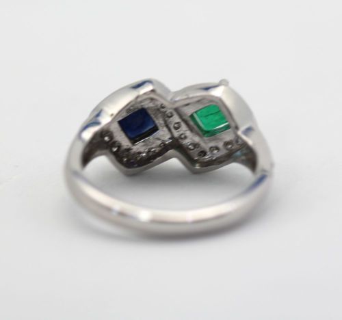 Emerald Sapphire Two Stone Ring – back #2
