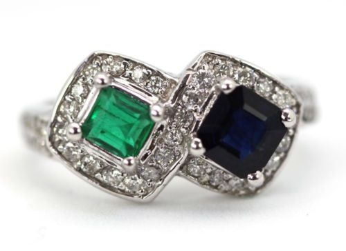 Emerald Sapphire Two Stone Ring – detail